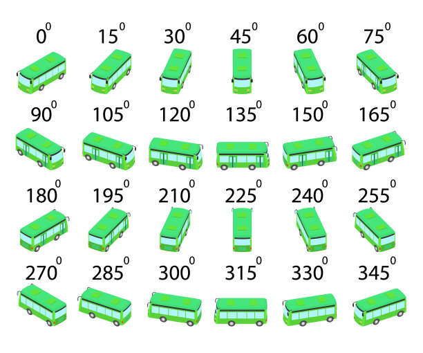 一组24辆不同角度的巴士。图片下载