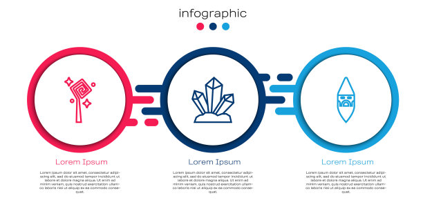设置行魔法杖、魔法石和男巫。业务信息模板。向量图片下载