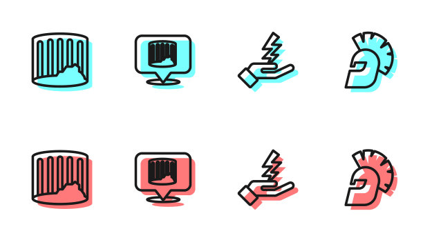 设线宙斯，古代圆柱，和希腊头盔图标。向量图片下载