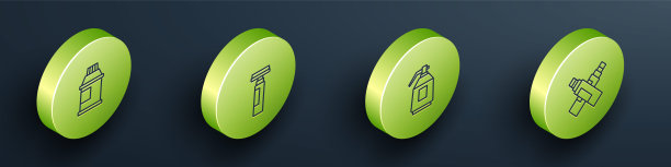 设置等距线油漆，水粉，罐子，染料，马克笔，喷枪和图标。向量图片下载