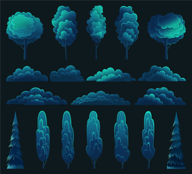 高大的树，枞树和灌木，树冠茂盛图片下载