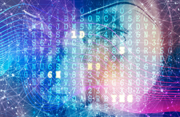 数字矩阵女性的面孔。用点连接的线图片下载