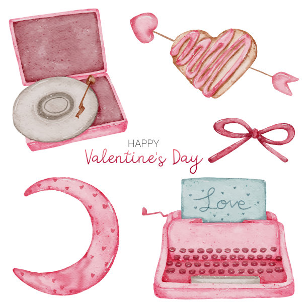 Printvalentine元素手绘水彩图片下载