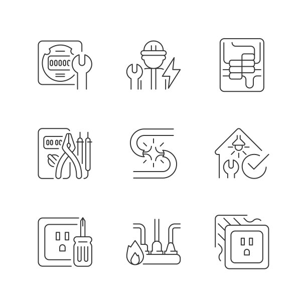 电工服务线性图标集图片下载