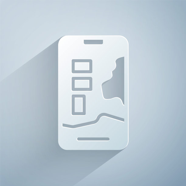 剪纸信息图的城市地图导航图标孤立在灰色背景。手机应用界面概念设计。Geolacation概念。纸艺术风格。向量图片下载