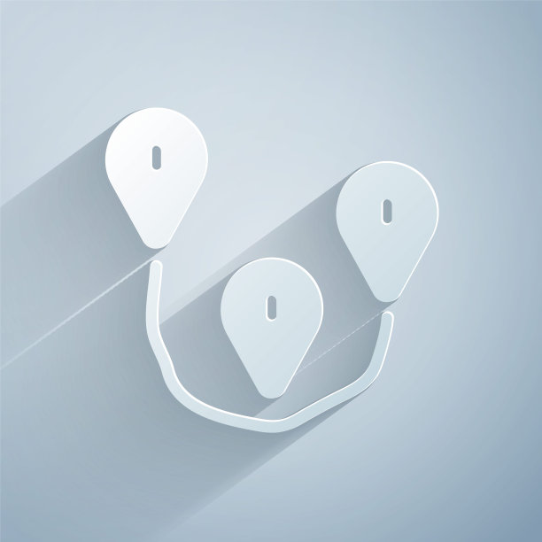 剪纸路线位置图标孤立在灰色背景。地图上指针的迹象。道路的概念。GPS导航器。纸艺术风格。向量图片下载