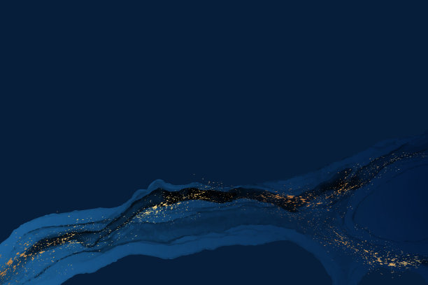 水彩背景与抽象海军蓝墨水波和金色飞溅。图片下载