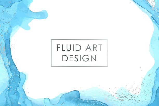 水彩背景与抽象的蓝色墨水波和银色飞溅的白色。图片下载