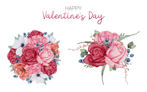 情人节元素手绘水彩画图片下载