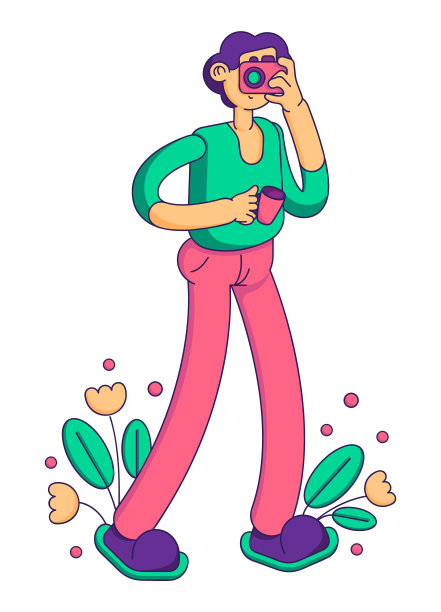 一个年轻人在拍照。向量。图片下载