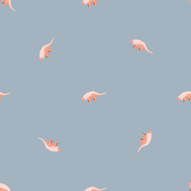 在极简主义风格无缝模式与可爱的恐龙小轮廓。浅蓝色背景。动物的背景。图片下载