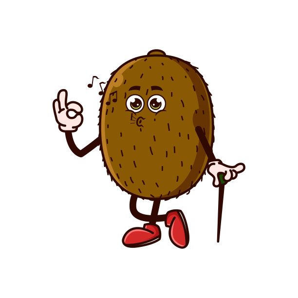 可爱的猕猴桃角色，手势和哨子。水果角色图标概念孤立。平面卡通风格的Premium Vector图片下载