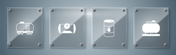 设有储油罐、油桶、车用储油罐、铁路储油罐。方形玻璃面板。向量图片下载