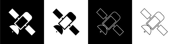 设置卫星图标隔离在黑色和白色图片下载