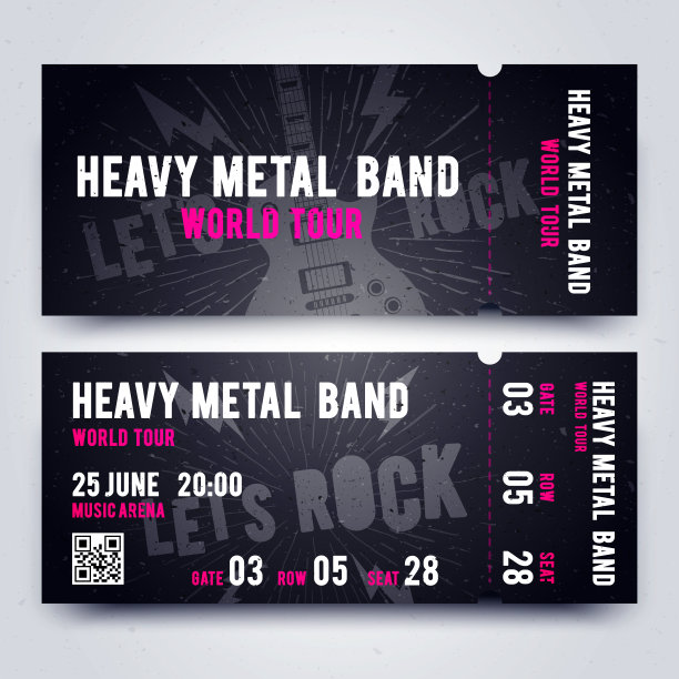 矢量插图音乐音乐会门票模板。黑暗，黑色的颜色设计的摇滚音乐事件。图片下载