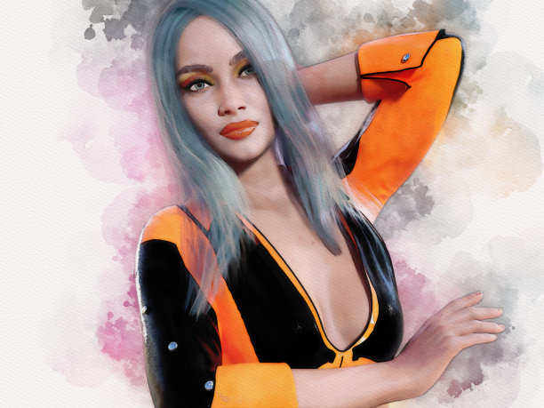 美丽的女人时尚3d插画风格的水彩画图片下载