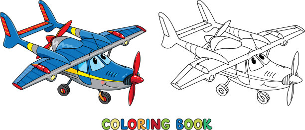 有趣的轻型飞机用眼睛涂色书图片下载