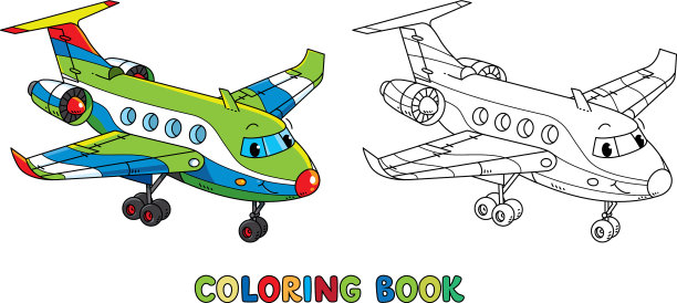 有趣的商务飞机与眼睛着色书图片下载