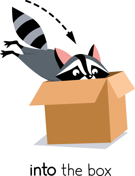 介词动作浣熊跳进箱子图片下载
