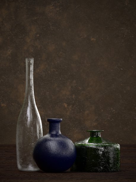 三古董瓶静物照片逼真的3D渲染图片下载