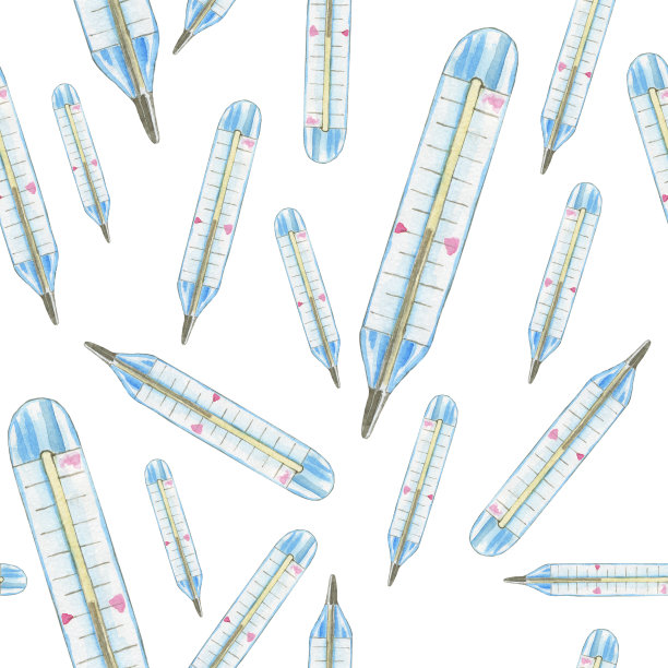 无缝式体温计，用于测量人体在白色背景上的温度。水彩手绘插图数码纸，打印，纺织品，横幅。图片下载