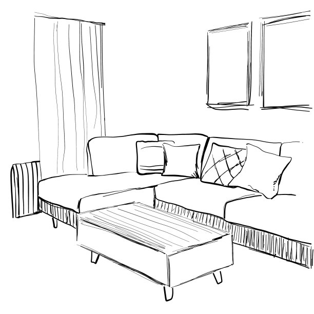 房间室内素描家居家具、沙发及图片下载