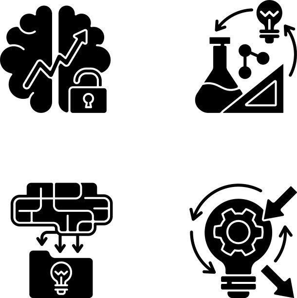 创造性思维黑色象形文字图标设置在白色图片下载