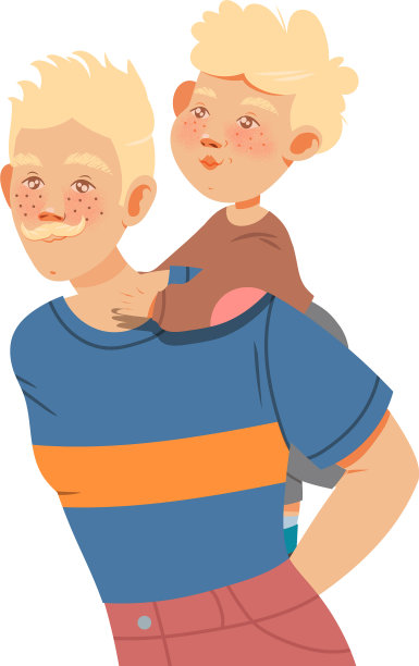 金发小胡子的父亲背着小儿子图片下载