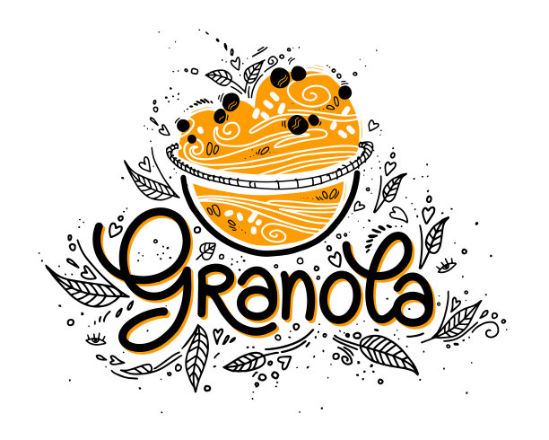 标志格兰诺拉麦片和碗燕麦粥图片下载