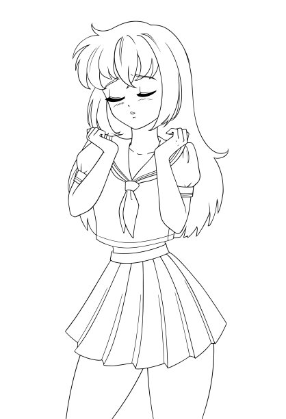 可爱的动漫女孩穿着校服。图片下载