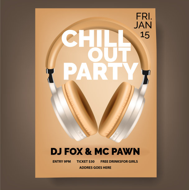 俱乐部海报与耳机舞蹈派对流体图片下载