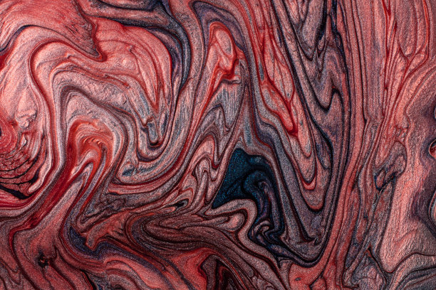 液体指甲油的纹理污渍，液体艺术技巧。蓝色和橙色。微光大理石背景。指甲油流动的现代背景。极简主义的概念。负空间、水平的照片。图片下载