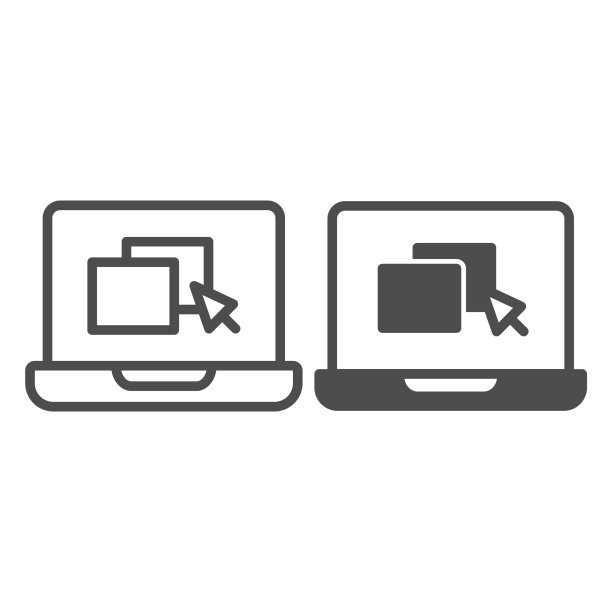 笔记本电脑与Windows和指针线和实心图片下载