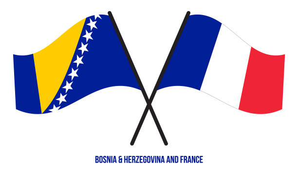 波斯尼亚-黑塞哥维那和法国国旗交叉图片下载
