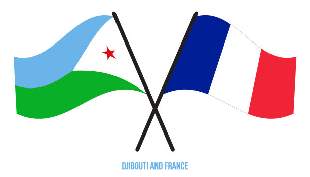 吉布提和法国的国旗交叉飘扬图片下载