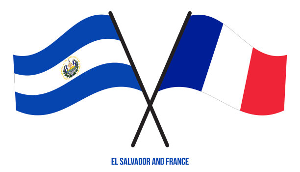 萨尔瓦多和法国的国旗交叉挥舞图片下载