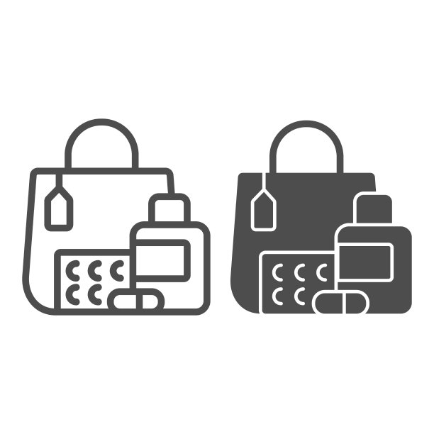 购物袋和药片补充线和固体图片下载