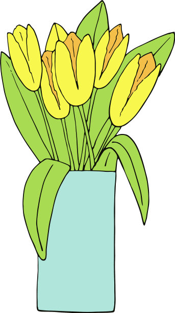 花瓶里的黄色郁金香，花束图标贴纸图片下载
