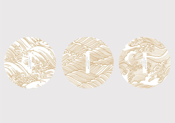 日本背景与手绘波浪金图片下载