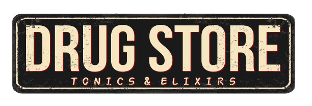 药店陈旧生锈的金属标志图片下载