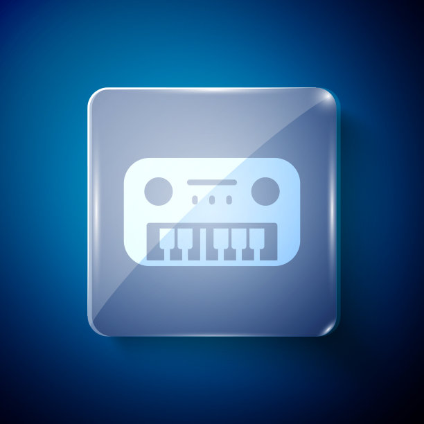 白色玩具钢琴图标孤立在蓝色背景图片下载