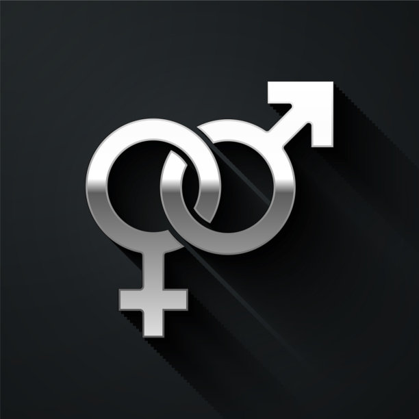 银色性别图标孤立在黑色背景图片下载