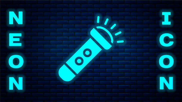 发光的霓虹灯图标孤立在砖块上图片下载