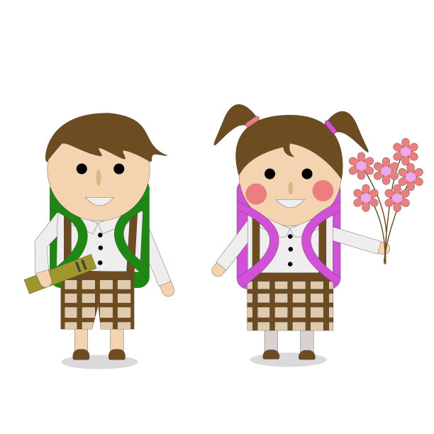 男孩和女孩去上学。儿童在校服与书包矢量孤立图像上的白色背景。图片下载