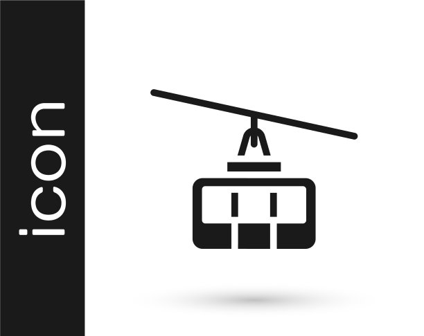 黑色缆车图标孤立在白色背景上图片下载