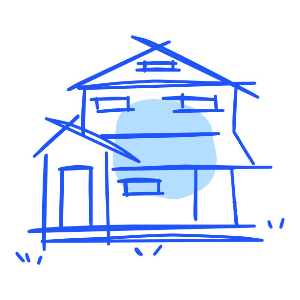 粗糙线条艺术的房子图标，点，蓝色10图片下载