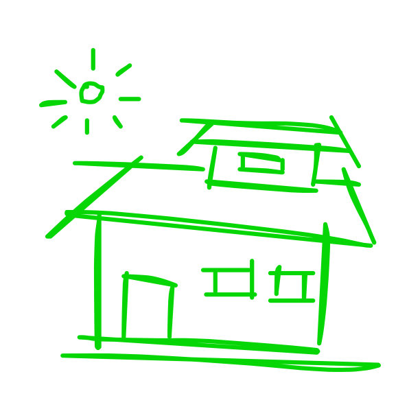 粗糙线条艺术的房子图标，太阳，绿色21图片下载