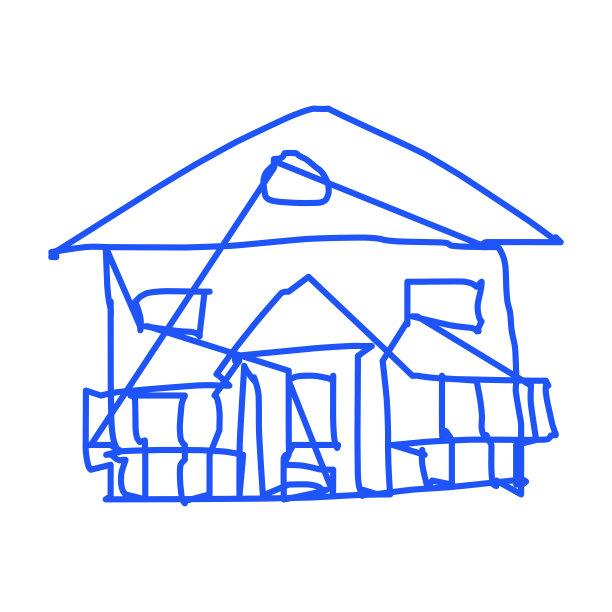 粗糙线条艺术的房子图标，一条线，蓝色11图片下载
