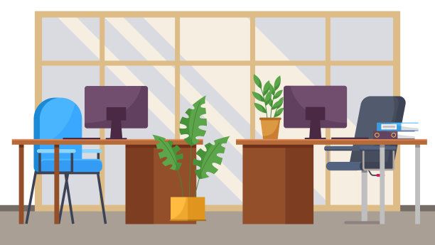 可容纳两名员工的现代办公空间。舒适的房间，配有电脑的办公椅和办公桌图片下载