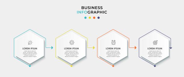 矢量图形设计业务模板与图标和4个选项或步骤。可用于流程图，演示文稿，工作流布局，横幅，流程图，信息图图片下载